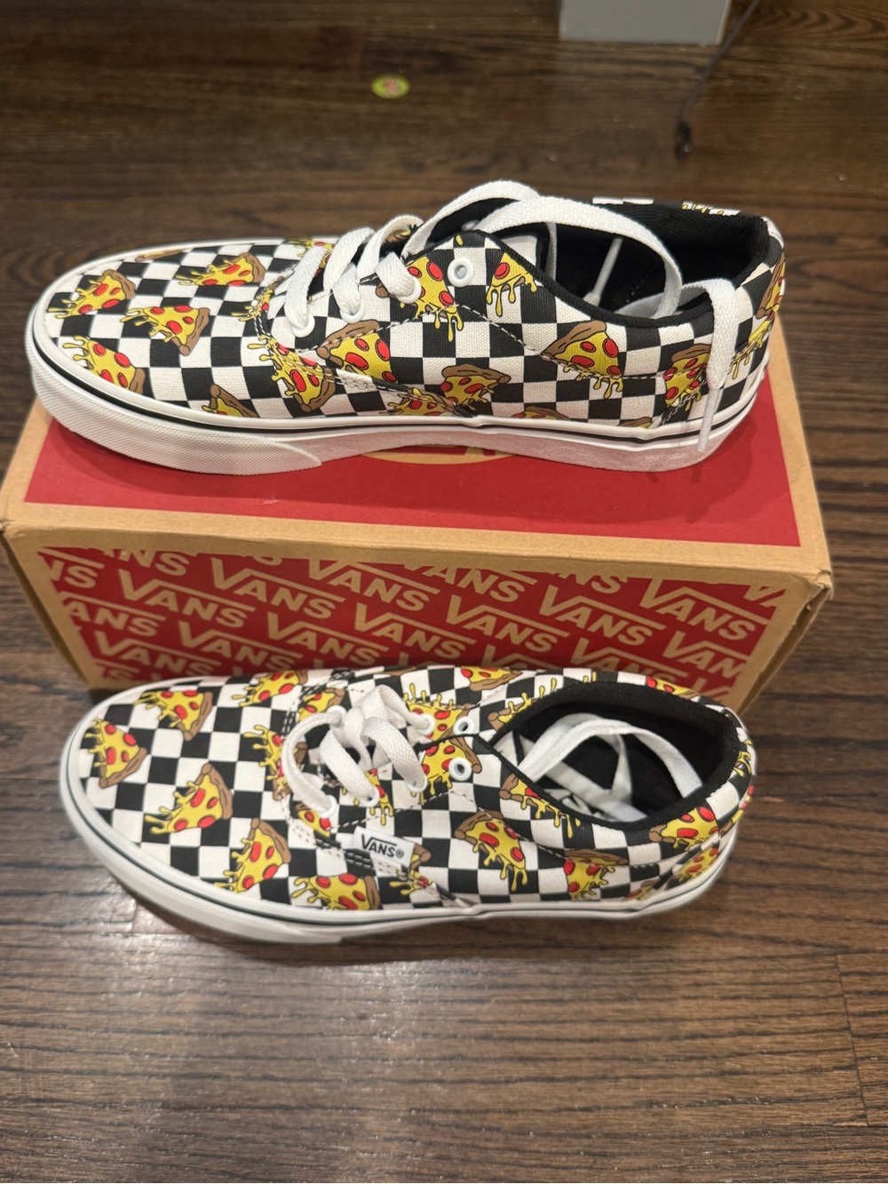 Vans Kids Black Checkerboard Pizza Authentic - Black/White/Yellow Size 4